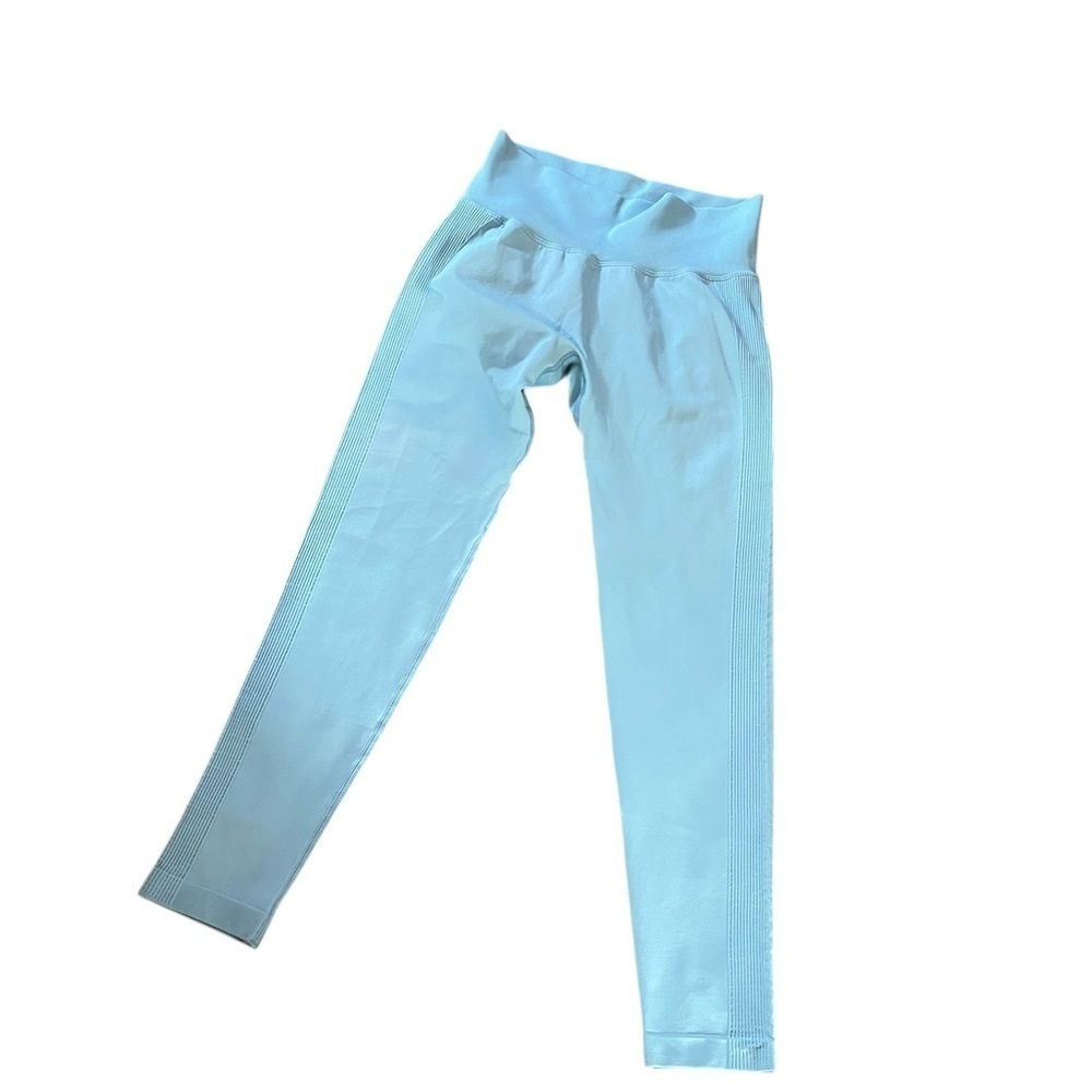 AR Fitness Women's Light Blue Ribbed High-Waisted Athletic Leggings Size S/M